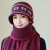 Winter Warm Knitted Hat Scarf Set Women's Middle-aged and Elderly Mom's Fleece Thickened Wool Hat Fashion Ear Protector