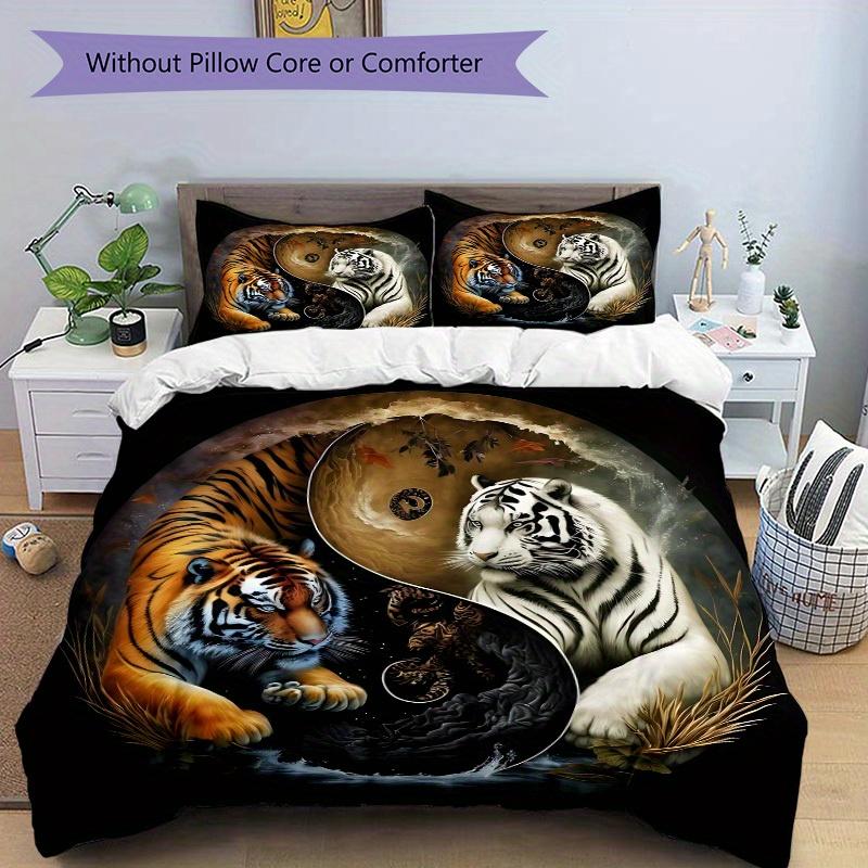 3pcs set Tiger YinYang 1 Quilt Cover + 2 Pillowcases, All Seasons Bedroom Setting, Perfect for Home and Dorm Decor a156