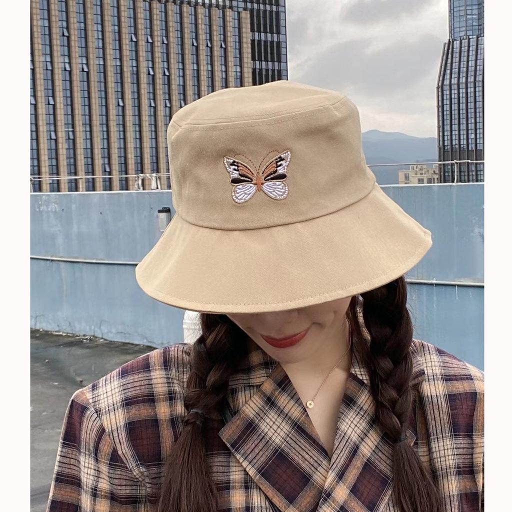 Summer Ladies Bucket Hat Butterfly Embroidered Foldable Flat Bottom Summer Fishing Fisherman Fashion Hat Hip-hop Hat