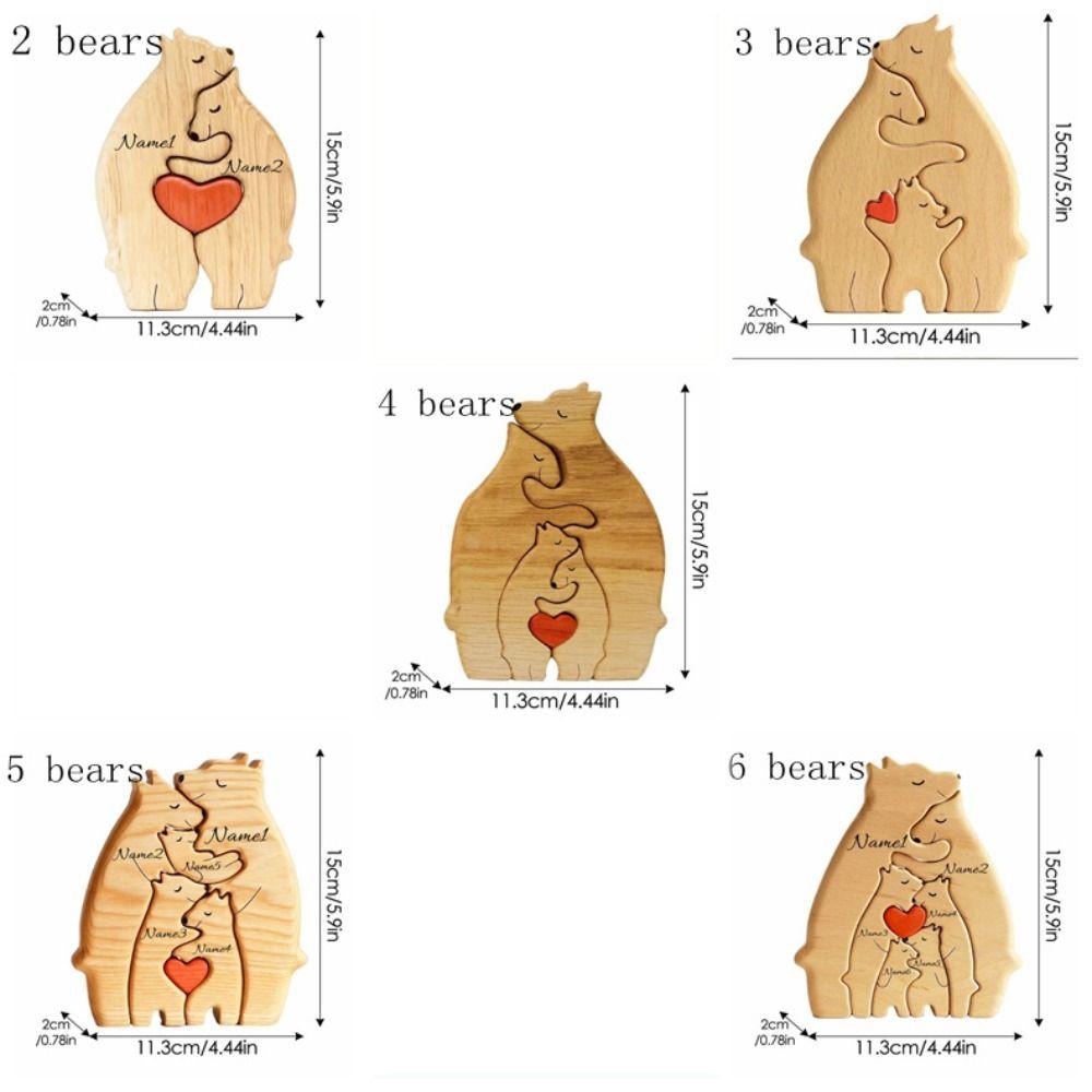 Personalised Bear Family Theme Art Puzzle Wooden Family Name Puzzle DIY Name Art Heart Puzzle  Gift