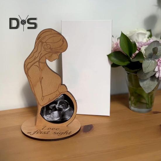 Baby Ultrasound Photo Frame Wooden Pregnant Woman Photo Holder Standing Sonogram Picture Frame Baby Keepsake Pregnancy Gift for New Moms Dads