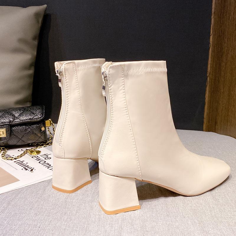 Women's Martin Boots New Casual Chunky Heel Motorcycle Ankle Boots Back Zipper Short Boots