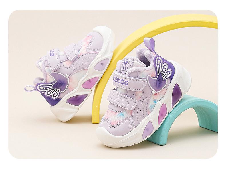 Bobodou Light-Up Girls' Toddler Shoes - 2025 New Style, Dual-Layer Cotton, Velvet-Lined for Autumn/Winter