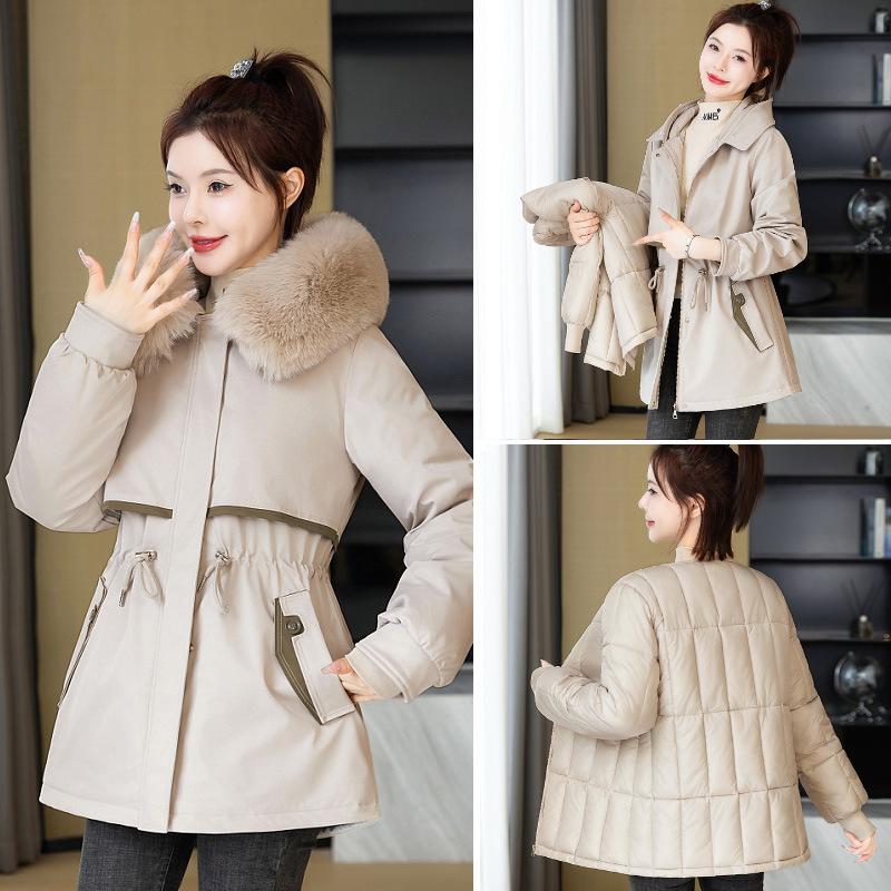

Новая зимняя теплая съемный меховой воротник хлопковая одежда универсальная хлопковая одежда женская одежда три пальто XXXL