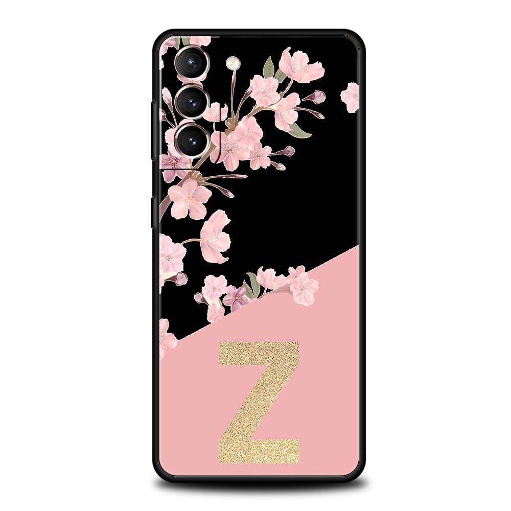 Golden Letter Flower Phone Case For Samsung Galaxy S26 Ultra S25 Plus S24 FE S23 S22 5G S21 S20 Cover Black Soft