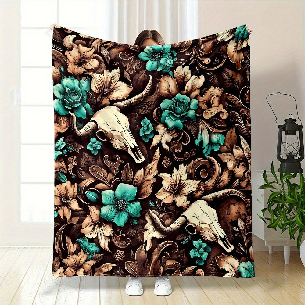 

Floral Skull Patterned Throw Blanket , Warm and comfortable throw blanket sofa bed sofa camping trip, the best gift. 75x90cm
