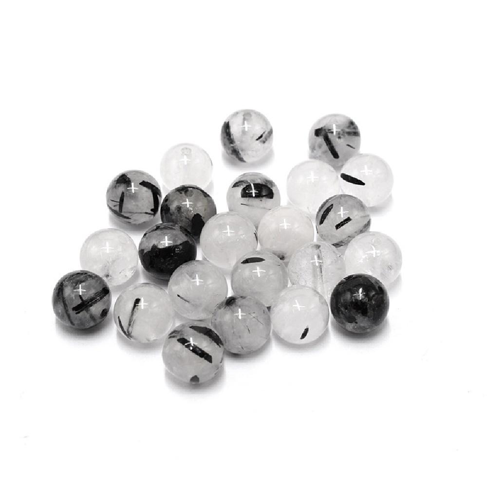Black Rutilated Tourmaline Quartz  Stone Natural Round Beads 15"Strand Loose Spacer Beads 4/6/8/10/12mm for Jewelry Making DIY Bracelets Accessories