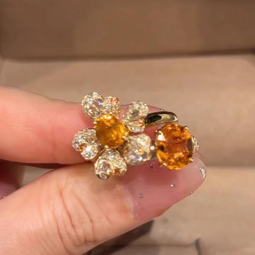 Kreatywny design pierścionki z cyrkoniami w kolorze słonecznika i pomarańczowym dla kobiet, lekki luksus, wysokiej klasy, wykwintny pierścionek z inkrustowanymi diamentami, ślubny