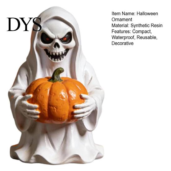Halloween Party Props for Countertops White Ghost Pumpkin Resin Statue, Spooky Holding Mini Hand Painted Ornament Figurine Garden Yard Tabletop Mantel