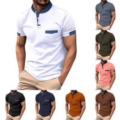 Camisa de verano para hombre, camisa deportiva de 3 botones con parches de color liso