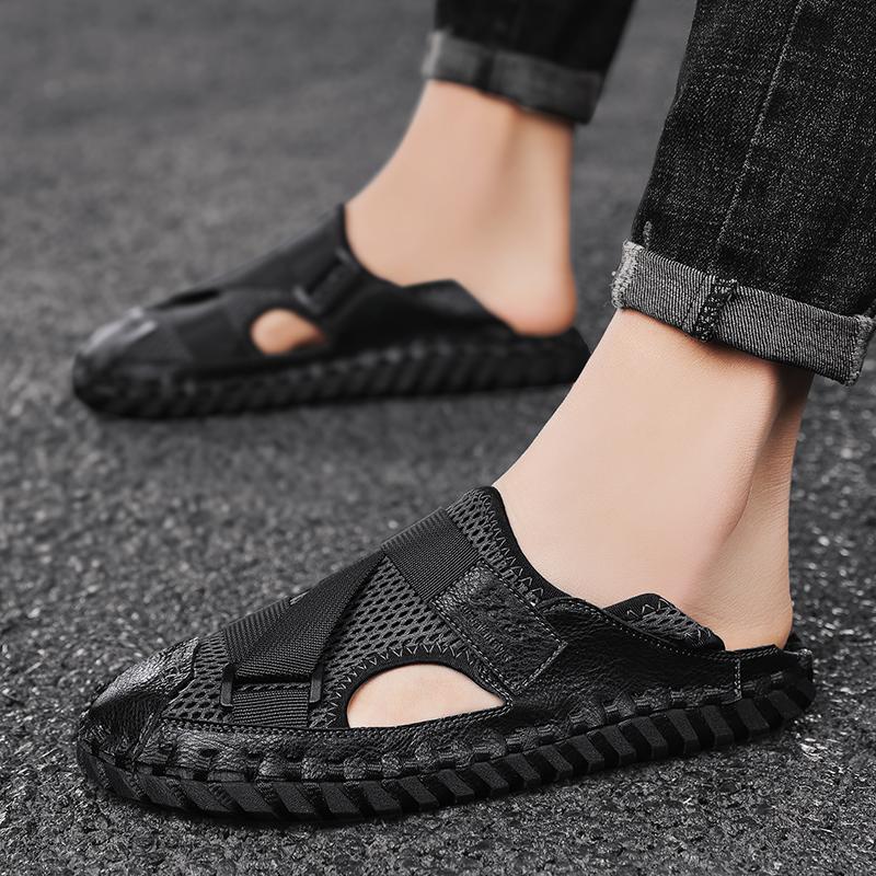 Closed Toe Outdoor Sandals for Men Summer Beach Hiking Walking Breathable Anti Slip Casual Shoes Size 38-44