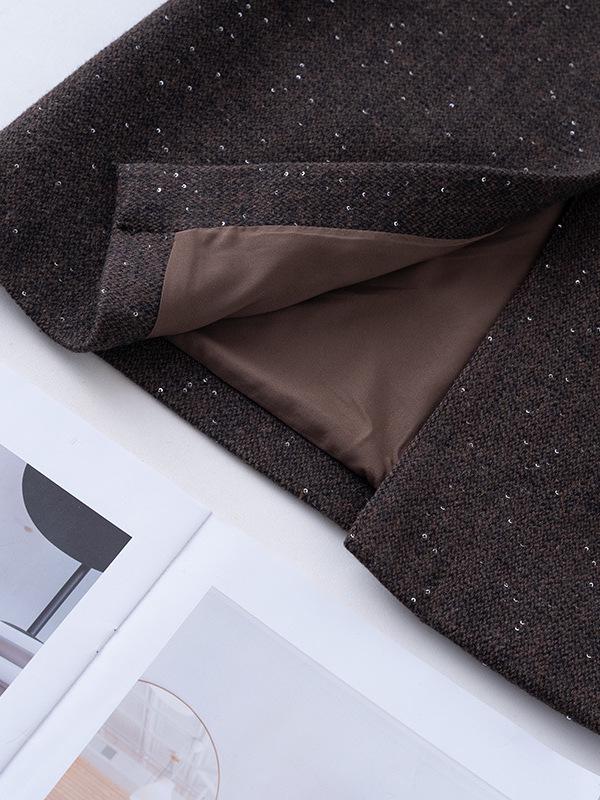 Sequined Mid-Length A-Line Skirt - 2025 Autumn/Winter Slit Hip-Hugging Style for Women