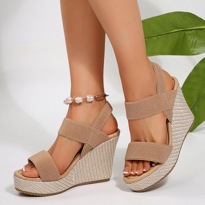 New 2025 summer fish mouth fashion thick sole elastic foot comfortable large size sandals women