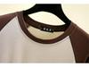 2024 Women's Black & White Color Block Raglan Long Sleeve Retro T-Shirt - Spring/Summer Loose & Slimming Base Layer
