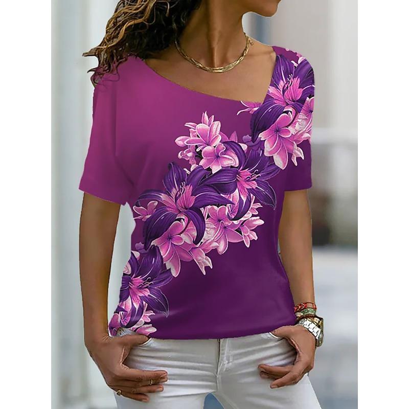 

Женская футболка с рисунком роз и цветочным принтом, графический принт, V-образный вырез, базовые топы, футболка с коротким рукавом, XS-8XL/3D-печать XL