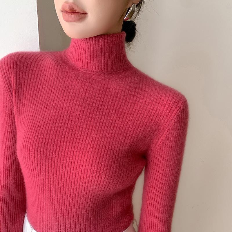 

Женский осенне-зимний свитер с высоким воротником-гольф, рубчатой вязки - Трикотажный базовый топ с высоким воротником S