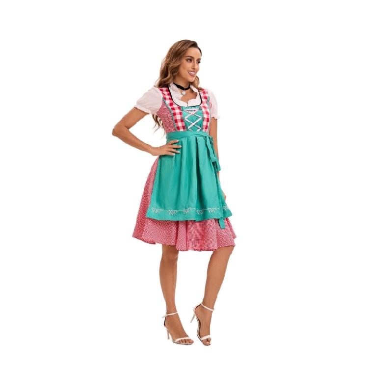 Adults Women's Oktoberfest Costume German Bavarian Beer Outfits Dirndl Dress Apron Bows Ribbon for Halloween Party