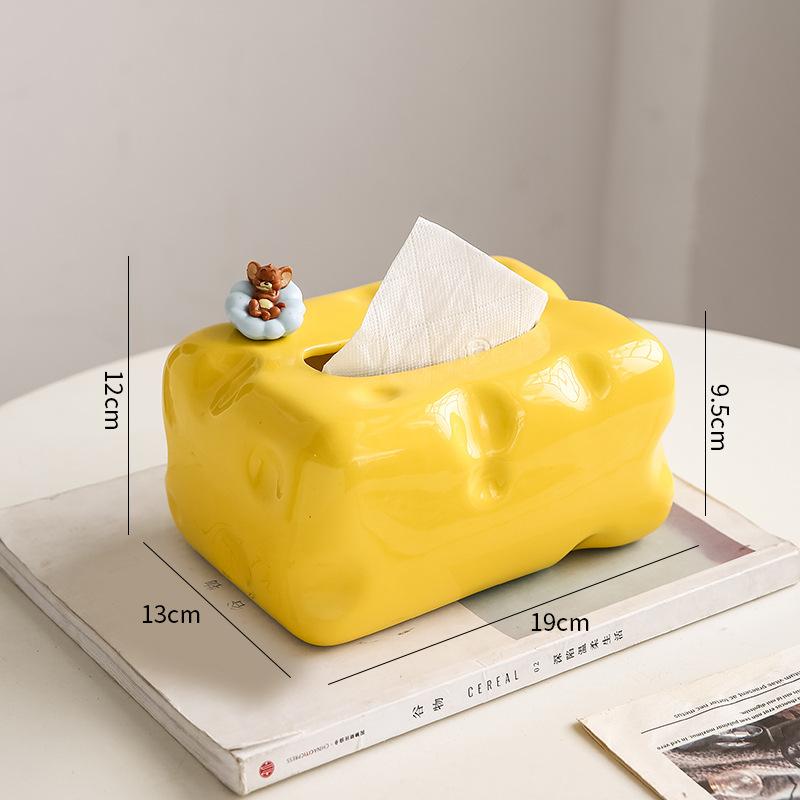 Modern Luxury Cheese Ceramic Tissue Box Decoration Home Living Room Tea Table Dining Table Advanced Paper Drawing Storage Box
