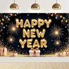 Fundo de festa com tema de Feliz Ano Novo Dourado, banner de Ano Novo, celebração, decorações para festa de família, fundo fotográfico, decoração de interiores