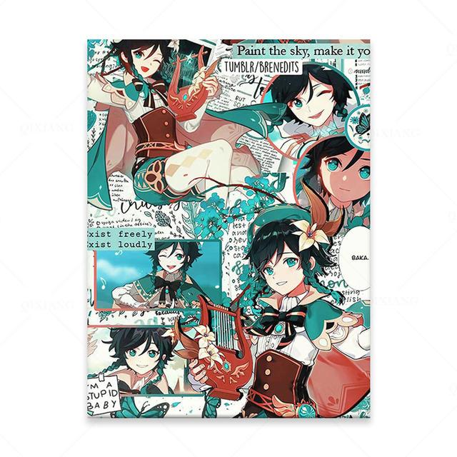 

Рамка из цельного дерева, горячая игра, Барбатос, Геншин, ударная вышивка, аниме, игра, домашний декор, холст, печать плакатов, украшение, художественная настенная картина, картина для комнаты 15*20cm(with frame)