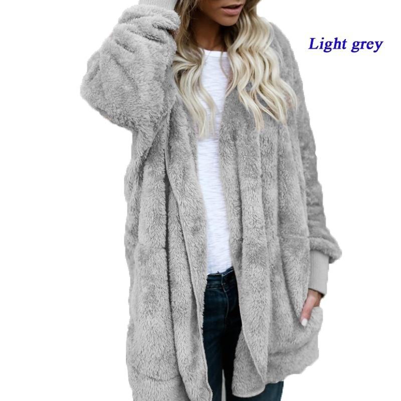 Winter Women's Warm Solid Color Cardigan Hoodies Coats Long Sleeve Knitted Sweaters Jackets Loose Faux Fur Cardigan Coat Hooded Jacket Outwear Coat