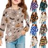 Kids' Fashion Neck Halloween Print Long Sleeve Top with Pocket