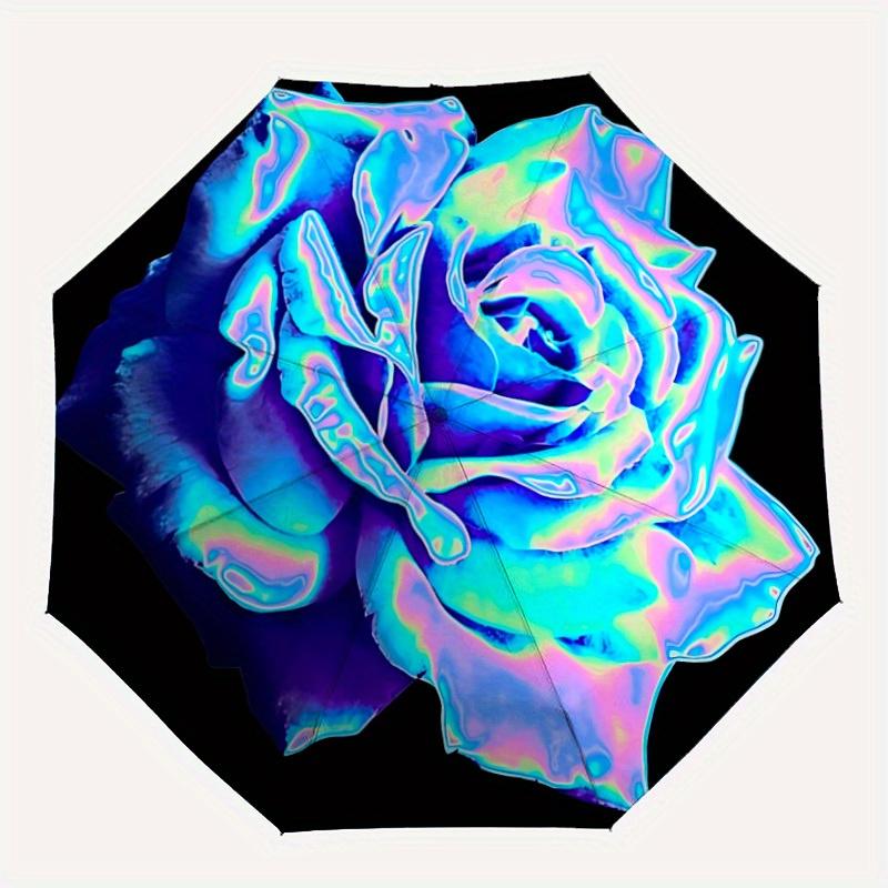 

1pc Holographic Rose Automatic Opening/closing Umbrella with Auto Open/Close, Windproof, Foldable Sunshade yy250811114