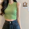 Green Knit Tank Top Sleeveless Short Women's Crop Top Solid Color Inner Wear Outer Skinny Short Vest Korean Fashion