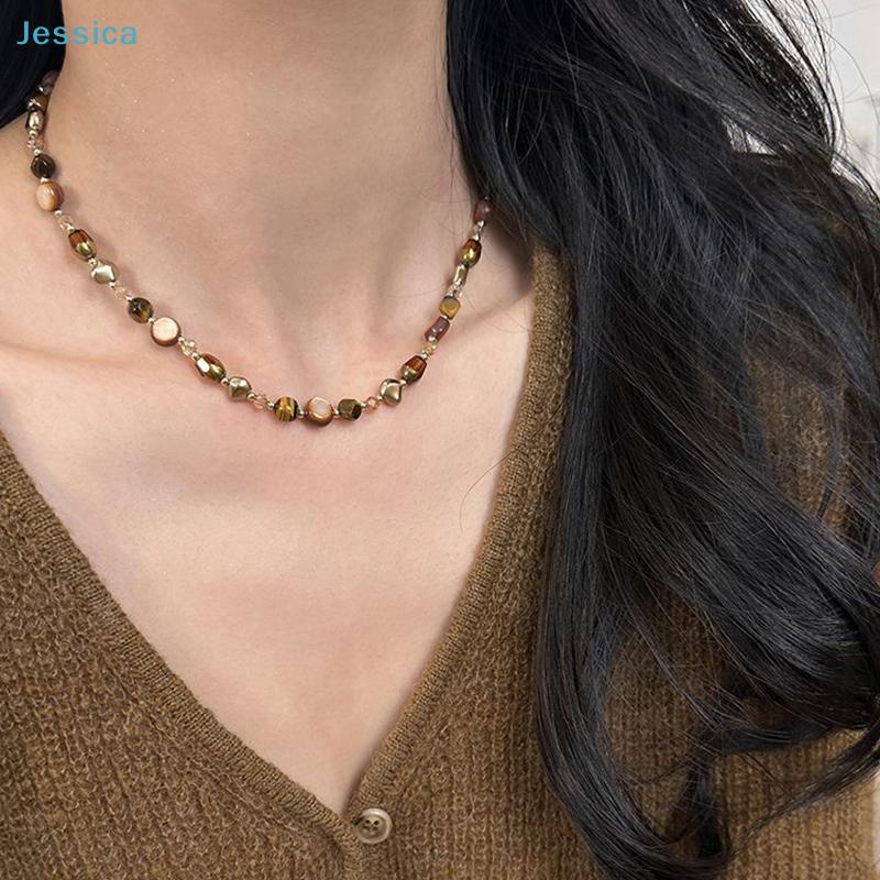 Tiger Eye Stone Choker Necklace – Boho Minimalist Beaded Collar Necklace for Women