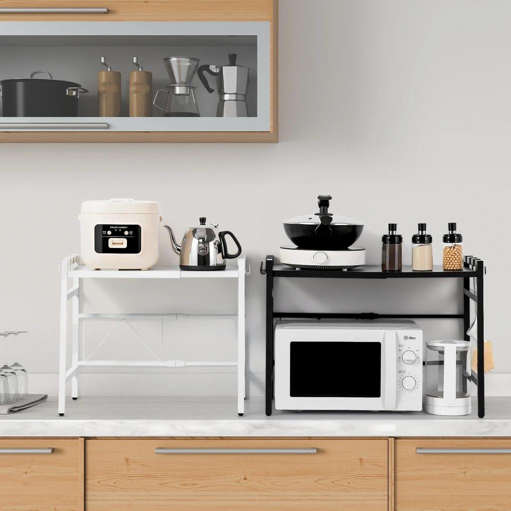 SumDepot Extendable Microwave Rack, Kitchen Storage, Adjustable Width 35-65cm, Oven Rack, Toaster Rack, Cupboard, Easy Assembly, White, Stylish