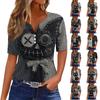 Women's Casual V Neck Short Sleeve Button Front Top Halloween Cat Print Lightweight Pullover Shirt