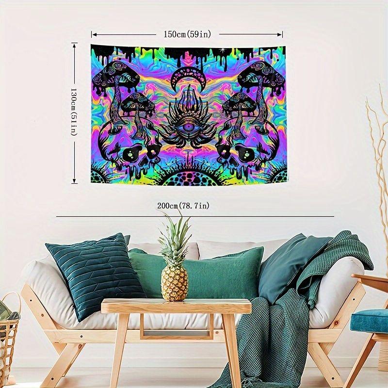 Psychedelic Mushroom Skull Wall Hanging Trippy Rainbow Swirl Third Eye Tapestry Hippie Dorm Bedroom Decor Cloth