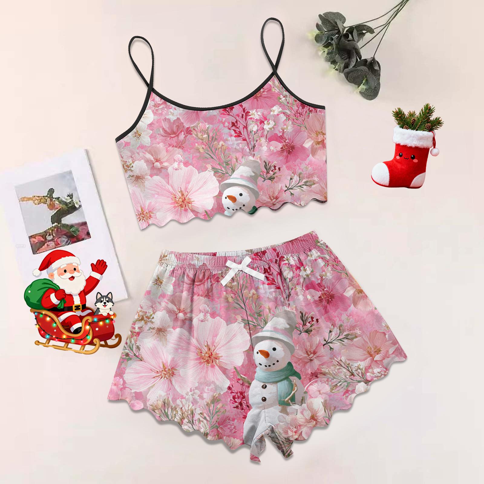 

Женский рождественский комплект с ретро цветочным принтом, жилет без рукавов на подтяжках, шорты, пижамный комплект L
