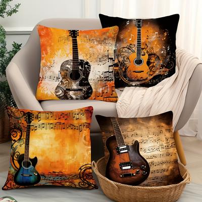 Retro gitaar bladmuziek kussensloop, kussensloop ultrazacht polyester materiaal woonkamer bank rug autokussensloop decoratie