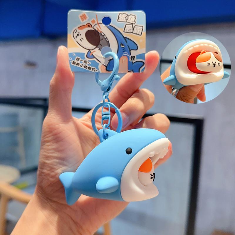 Cat Aquarium Shark Squeeze Keyring Creative Funny Silicone Penguin Pendant Cute Soft Polar Bear Keychain