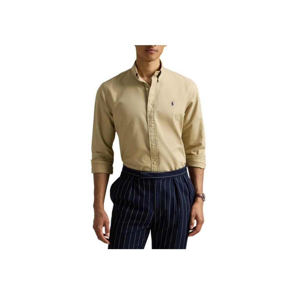 Polo Ralph Lauren Solid Color Single-Breasted Long Sleeve Shirt Men Shirts Khaki 710960612002