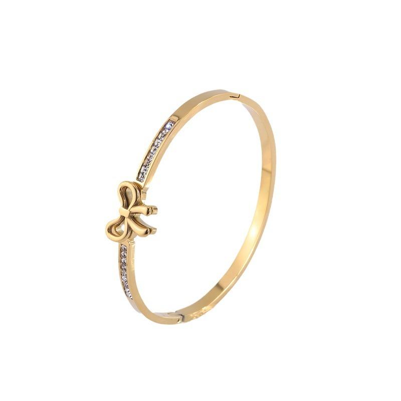 Titanium steel , European and American fashion bow diamond , girls' advanced sense of light luxury, non-fading butterfly