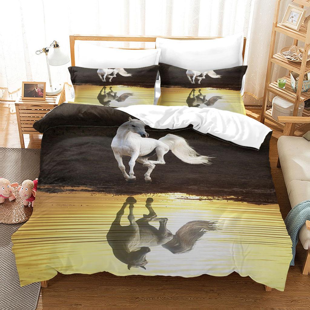3D Horse Quilt Cover and Pillowcase 2/3 Pieces of High-definition Digital Printed Animal Bedding AU180 * 210 Full Size Soft Home Decoration