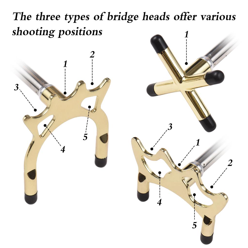 Einziehbarer Billard Queue Bridge Pool Queue Snooker Pool Bridge Stick mit 3 Abnehmbaren Messing-Bridgeköpfen