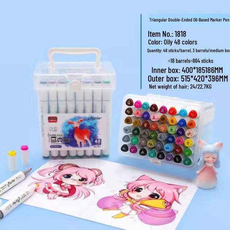 Double-Ended Marker Pen Set: 36/48 Colors, Oil & Alcohol-Based Ink for Hand-Painting.