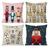 Nordic Nutcracker Soldier Toy Cushion Cover Pattern Printed Pillowcase for Living Room Sofa Cushion Cover & Bedroom Decor