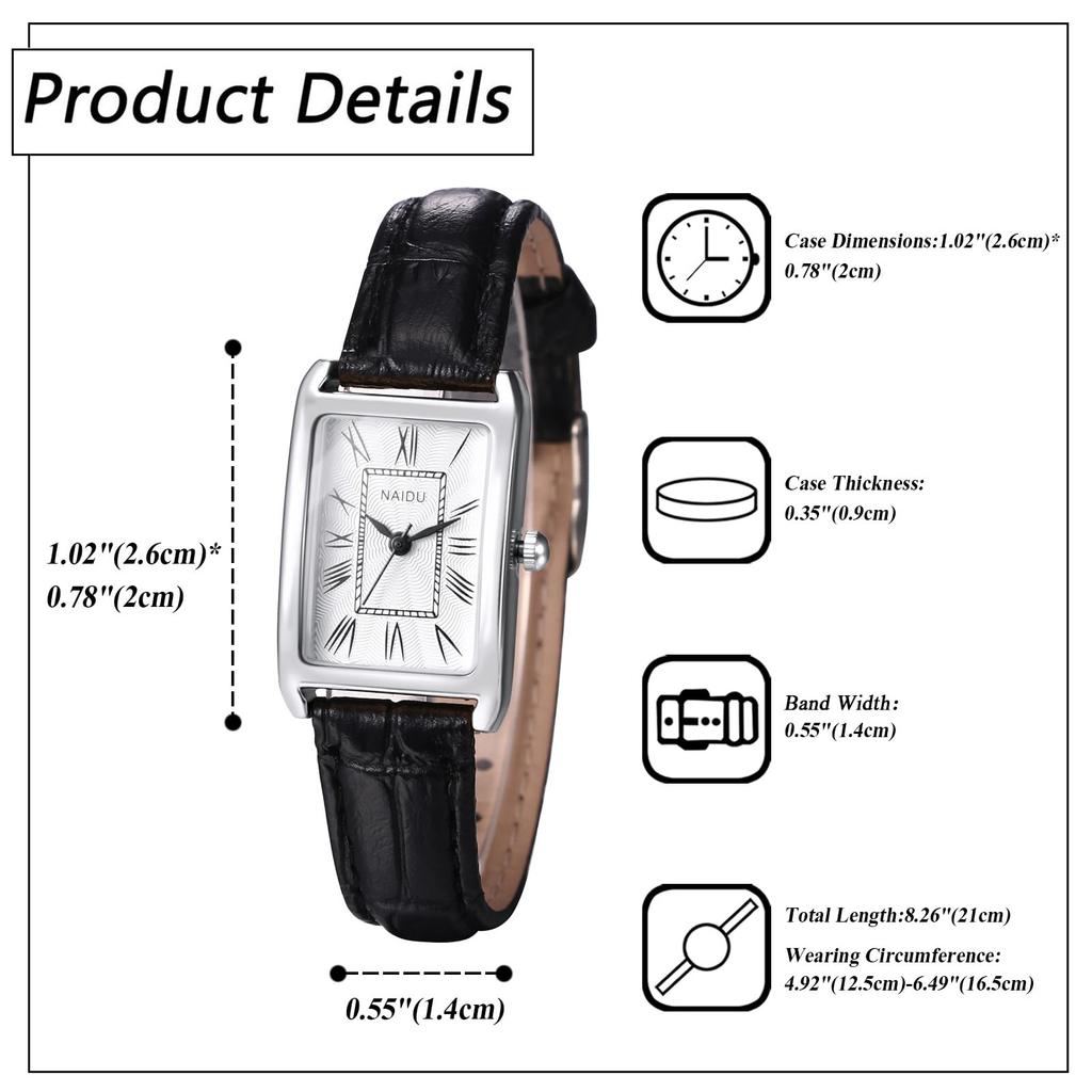 Cute Analog Watch with Roman Alphabet Leather Commuter Perfect for White or As a Gift for Her Women's Display Waterproof, Square, Strap, Watch,