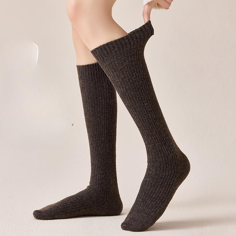 Wool Calf Socks for Women In Autumn and Winter, Fleece High Thigh-high Stockings, Solid Color Versatile Socks, Warm Socks for Autumn and Winter