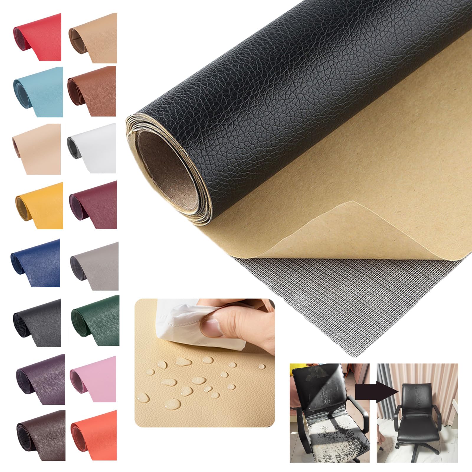 

Tracy Hide Leather Repair Sheet Faux Leather Repair Tape 50x137cm Waterproof Soft Stretchable Furniture Chair Motorcycle Seat Reupholstery Black