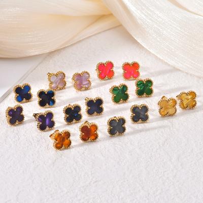 Boucles d'oreilles trèfle à quatre feuilles en acier inoxydable, coquille pour femmes 13 mm plaqué or 18 carats, boucles d'oreilles inaltérables