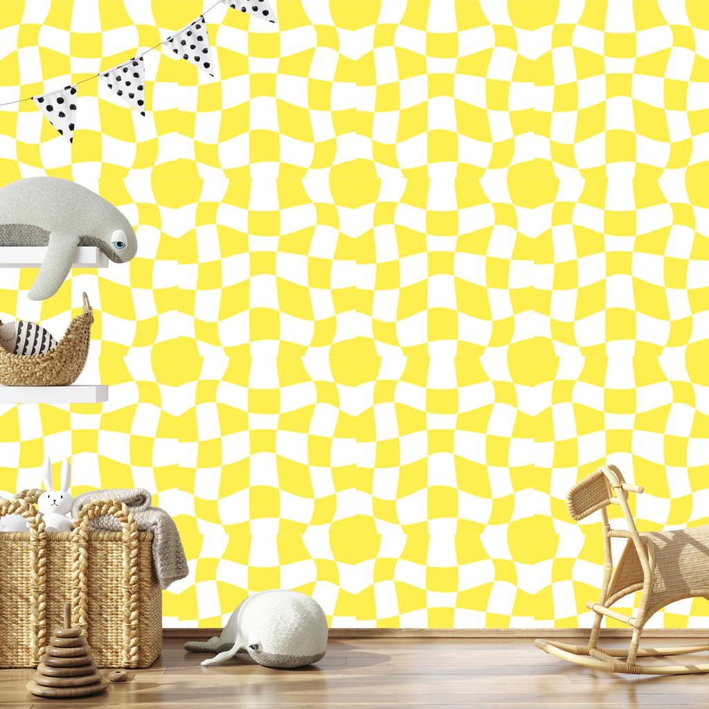 Wallpaper Casual Checkerboard Yellow, White and Cream 50x1000