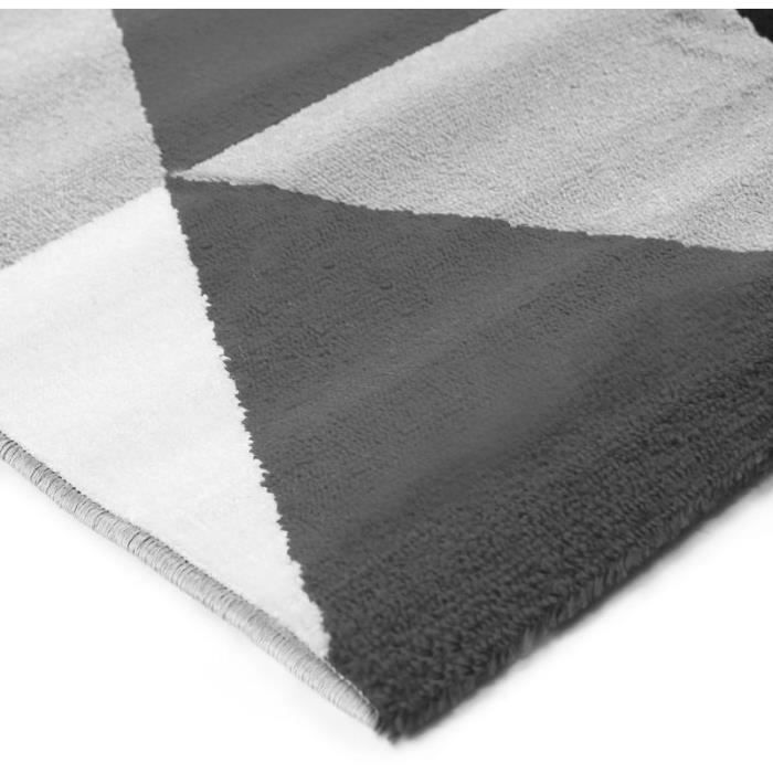 Living Room Rug Woolly Touch Triangle Pattern Black 80x150
