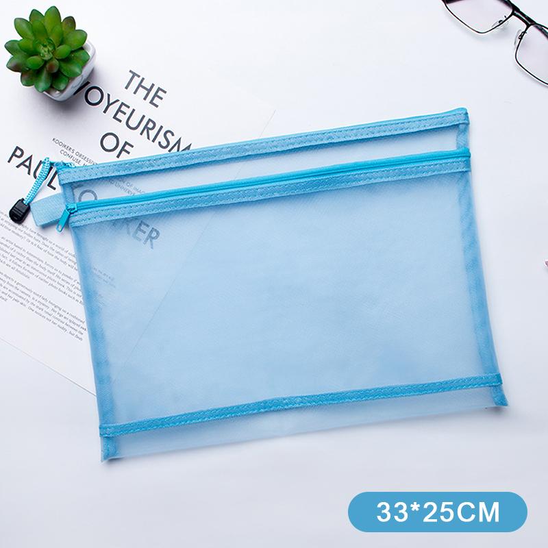 A4 A5 A6 Portable Double-Layer Mesh Zipper File Bag Transparent Student Test Paper Data Storage Bag Office Files Stationery