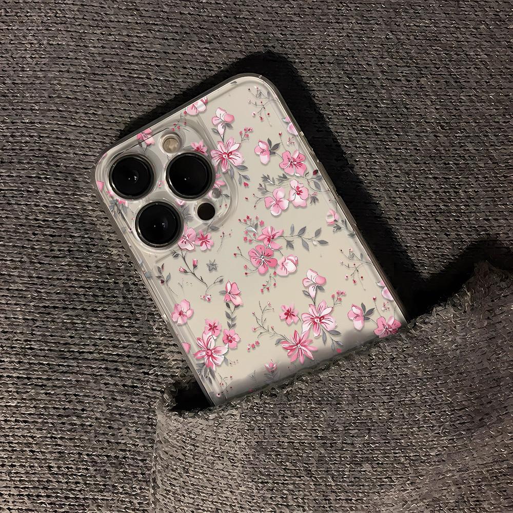 Pink Floral Print Clear Phone Case For Samsung Galaxy S26 S25 Ultra S24 S23 FE S22 S21 Plus S20 A73 A72 A71 Silicone Cover