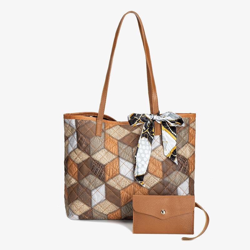 

New women s shoulder bag simple splicing fashion child and mother tote bag casual and lightweight silk scarf handbag bag